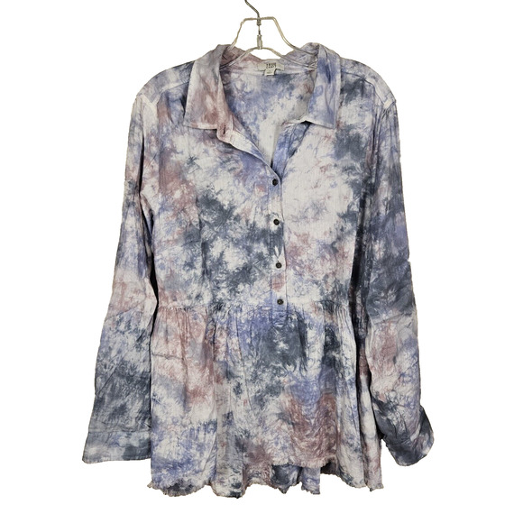True Craft Tie Dye Blouse Plus Size 1X XL Hippie Beachy Cotton Relaxed Loose - Picture 2 of 15